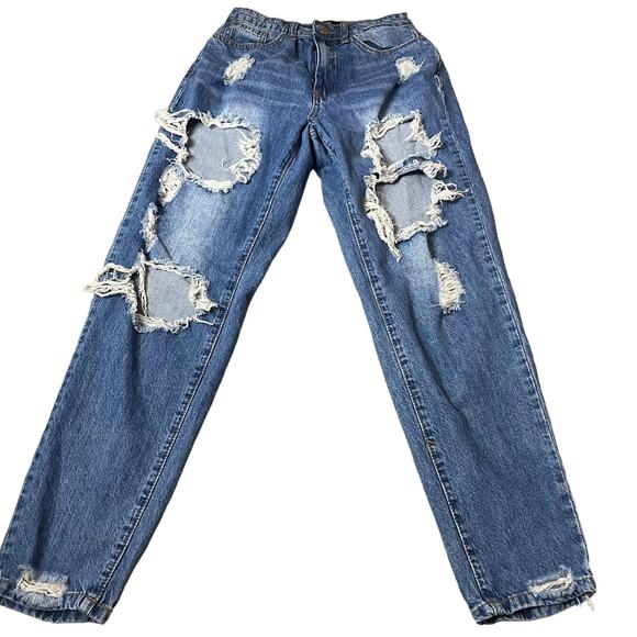 Riot High Rise Mom Jean distressed straight leg holes SZ 6 - Picture 1 of 7